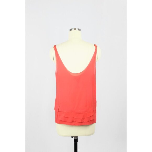 CLUB MONACO Coral Red Silk Georgette Ruffle Layered A-Line Tank, Size S - Picture 3 of 11